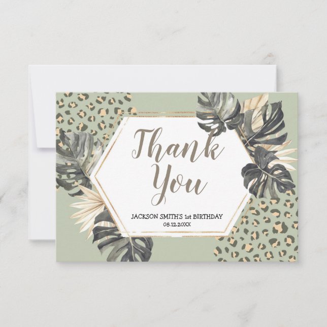 Boho Green Sage Wild One Danked Card Dankeskarte (Vorderseite)