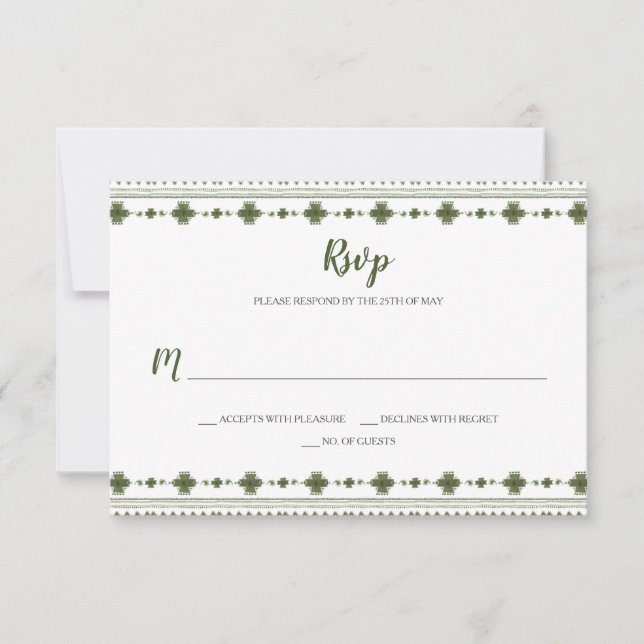 Boho Green Stammesgrenze RSVP Karte (Vorderseite)