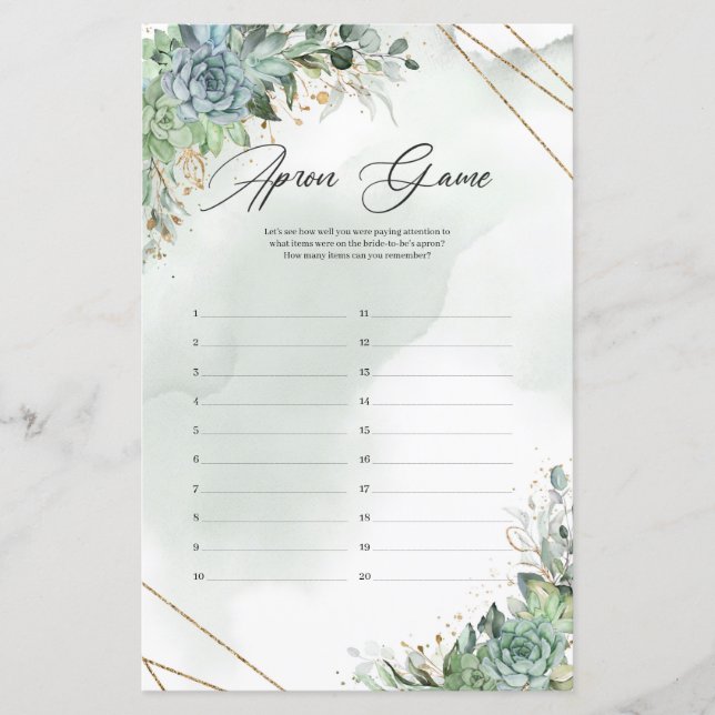 Boho green succultus eucalyptus gold Schürze Game (Vorderseite)