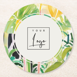 Boho Green Tropisches Blattreiches Botanisches Log Runder Pappuntersetzer