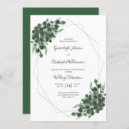 Boho Green Watercolor Eucalyptus Geometric Wedding Einladung