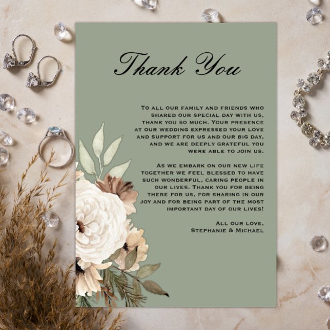 Boho Green, Wildblume Bouquet Wedding Vielen Dank Dankeskarte (Von Creator hochgeladen)