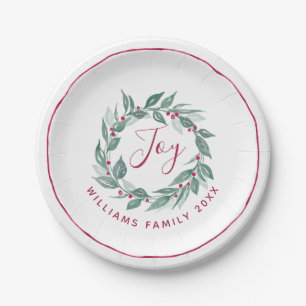 Boho Greenerie Wreath Red Berries Pappteller
