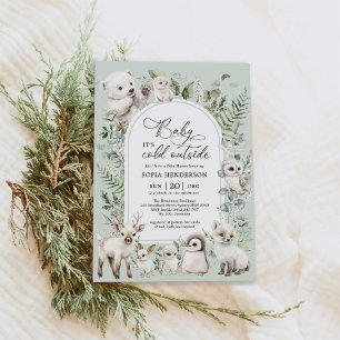 Boho Greenery Arctic Animals Winter Baby Shower Einladung
