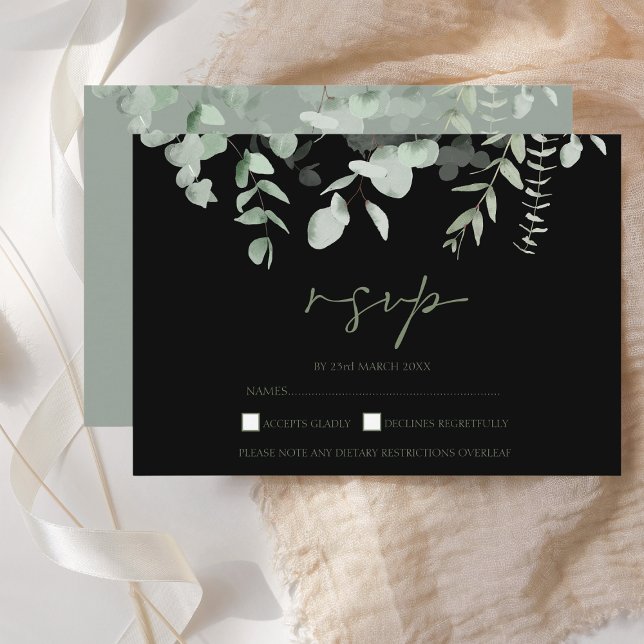 Boho Greenery Black Eucalyptus Wedding RSVP (Von Creator hochgeladen)