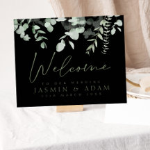 Boho Greenery Black Eucalyptus Wedding Sign
