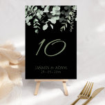 Boho Greenery Black Eucalyptus Wedding Tischnummer<br><div class="desc">Boho Greenery Black Eucalyptus Wedding Tischnummer. Stilvoll beeindrucken Sie Ihre Hochzeitsgäste mit dieser elegant gestalteten Tischnummer mit wunderschönen grünen Eukalyptus-Blätter auf atemberaubendem schwarzem Hintergrund. Diese Hochzeitsfeier-Tischnummer mit einem schönen grünen Laub-Design, rustikalen und botanischen Farben, ideal für Ihre rustikale, grüne oder eukalyptus-Stil Hochzeit. Die minimalistische und moderne Einrichtung verleiht dem üppig...</div>