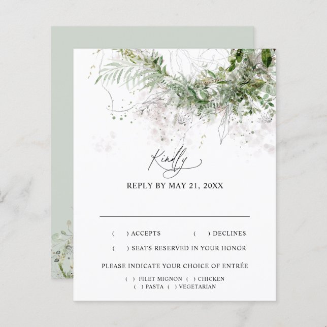 Boho Greenery Blätter Wedding RSVP (Vorne/Hinten)