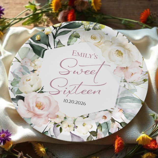 Boho Greenery Blumenrahmen Sweet 16 Pappteller (Von Creator hochgeladen)
