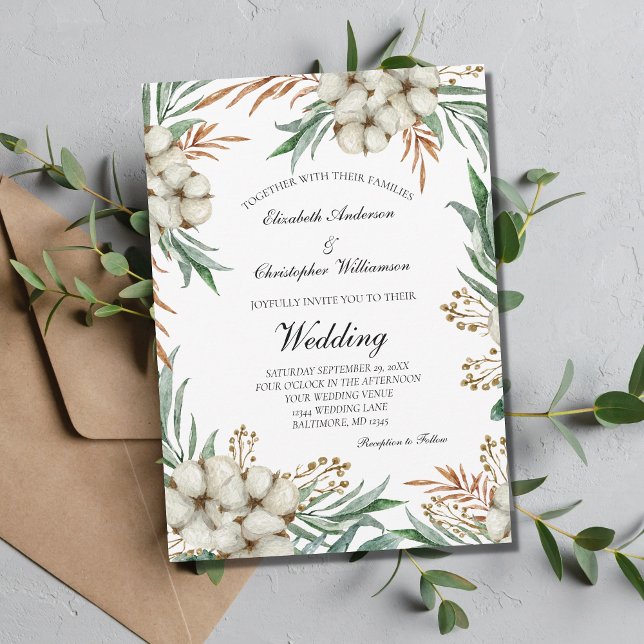 Boho Greenery Botanical Green White Wedding Einladung (Von Creator hochgeladen)