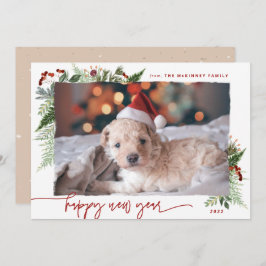 Boho Greenery Burgundy Beige 2022 Neujahr Feiertagskarte