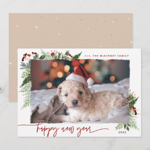 Boho Greenery Burgundy Beige 2022 Neujahr Feiertagskarte