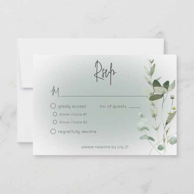 Boho Greenery Delicate Modern Wedding RSVP Karte (Vorderseite)