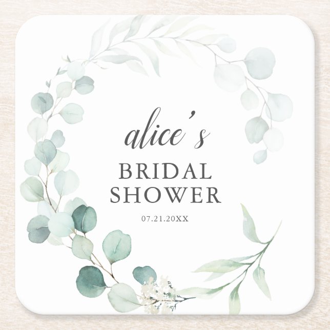Boho Greenery Eucalyptus Bridal Shower Rechteckiger Pappuntersetzer (Vorderseite)