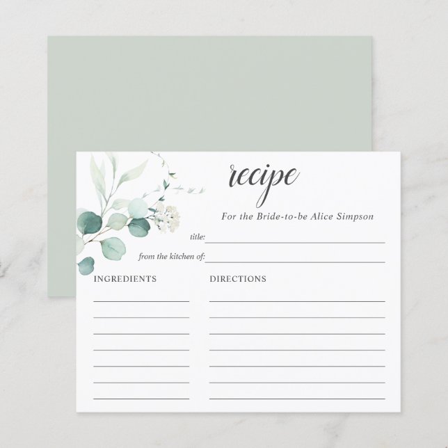 Boho Greenery Eucalyptus Recipe Brautparty (Vorne/Hinten)