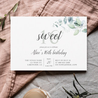 `Boho Greenery Eucalyptus Sweet 16 Einladung