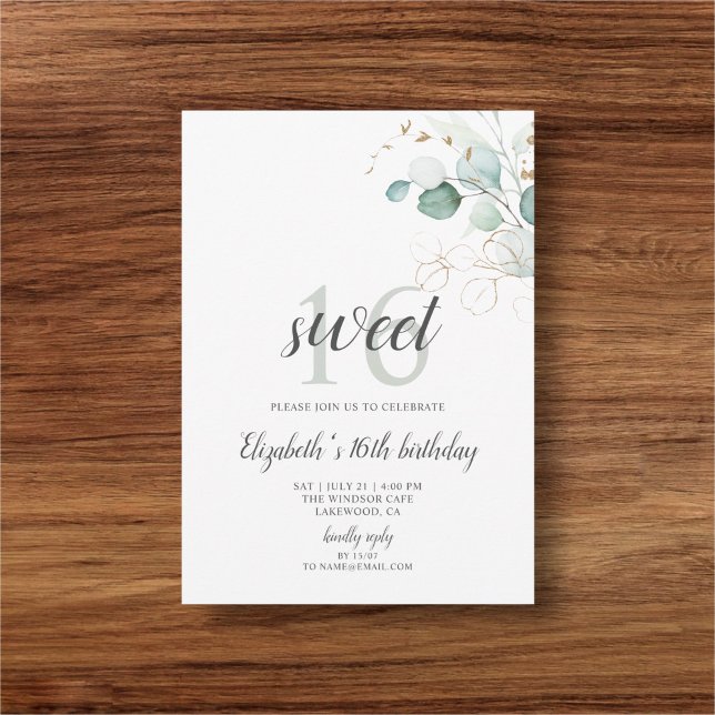 Boho Greenery Eucalyptus Sweet 16 Einladung (Von Creator hochgeladen)
