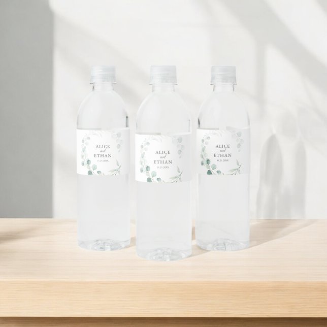 Boho Greenery Eucalyptus Wedding Wasserflaschenetikett (Von Creator hochgeladen)