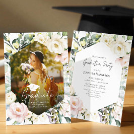 Boho Greenery Floral Frame Foto Graduation Party Einladung