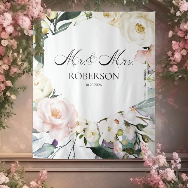 Boho Greenery Floral Frame Wedding Backdropps Wandteppich (Von Creator hochgeladen)