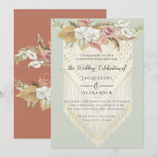 BOHO Greenery Floral Pampas Grass Macrame Wedding Einladung