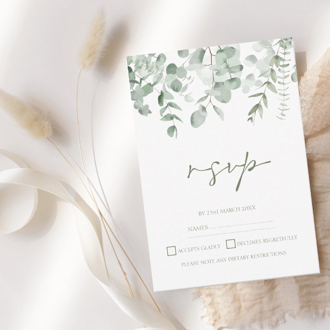 Boho Greenery Foliage Eucalyptus Wedding RSVP Karte (Von Creator hochgeladen)