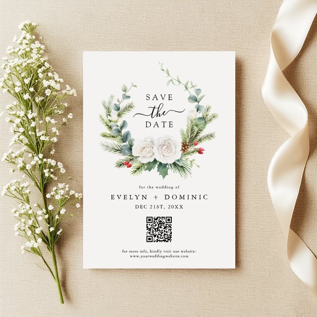 Boho Greenery Foliage QR Code Wedding Save The Date (Von Creator hochgeladen)