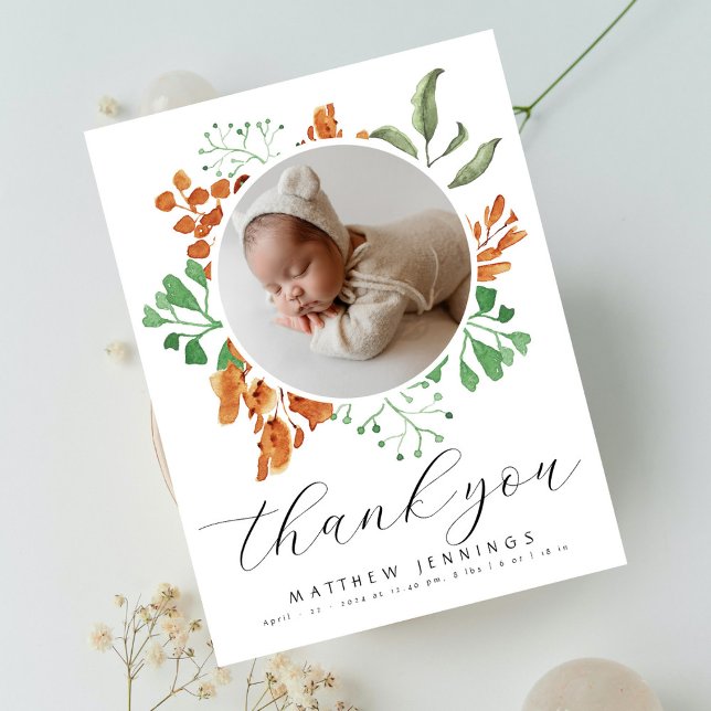 Boho Greenery Foto Baby Shower Vielen Dank Postkarte (Von Creator hochgeladen)
