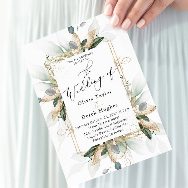 Boho Greenery & Gold Eukalyptus Frame Wedding Einladung (Von Creator hochgeladen)