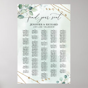 Boho Greenery Gold Geometric alphabetische Sitzplä Poster