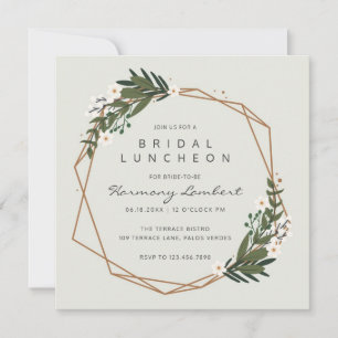 Boho Greenery Gold Geometric Bridal Luncheon Einladung