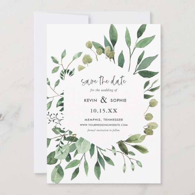 Boho Greenery Modern Save the Date Cards (Vorderseite)