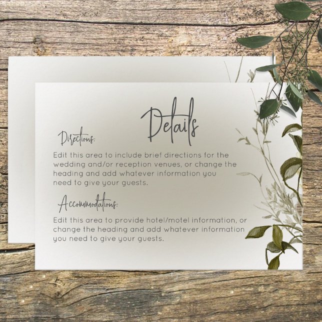 Boho Greenery Moderne Details Hochzeit Begleitkarte (Von Creator hochgeladen)