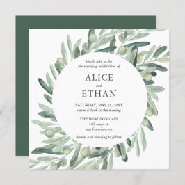 Boho Greenery Olive Blätter Wedding Einladung