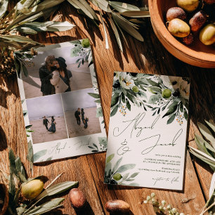 Boho Greenery Olive Watercolor 3 Foto Hochzeit Einladung