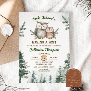 Boho Greenery Owl Baby Shower Einladung