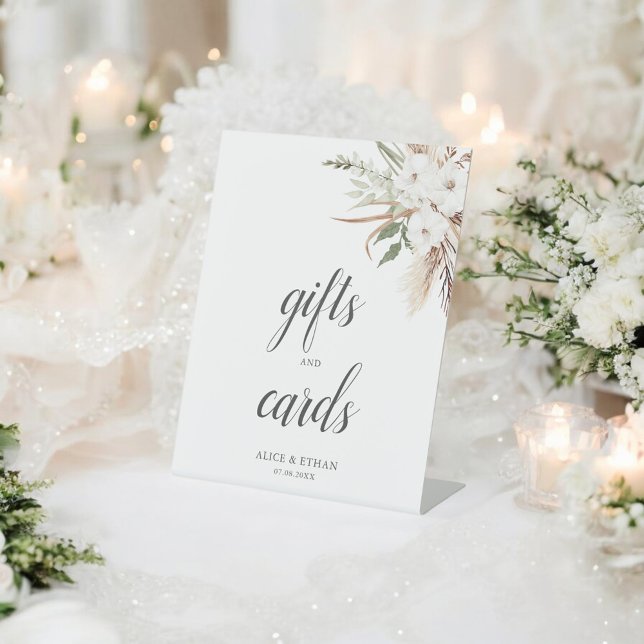 Boho Greenery Pampa Grass Wedding Gifts Cards Sockelschild (Von Creator hochgeladen)