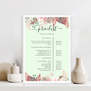 Boho Greenery Salon Price List Poster