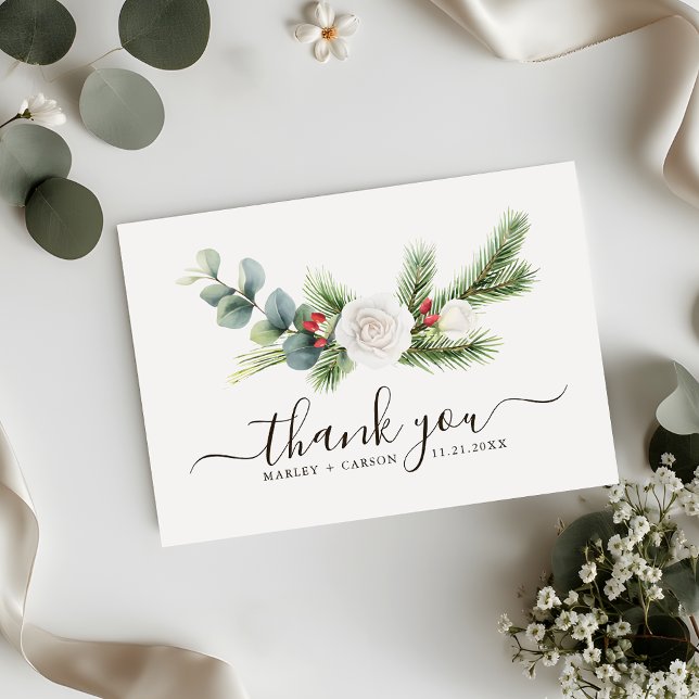 Boho Greenery Script Evergreen Wedding Dankeskarte (Von Creator hochgeladen)