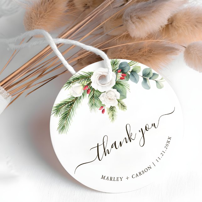 Boho Greenery Script Evergreen Wedding Geschenkanhänger (Von Creator hochgeladen)