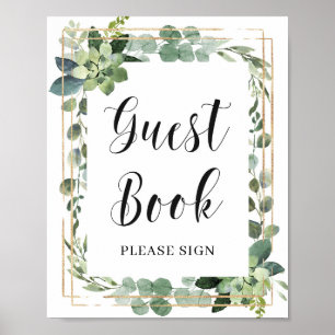 Boho Greenery Succulent Blume Guest Book Sign Poster