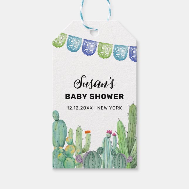 Boho Greenery Taco Fiesta Cactus Baby Shower Geschenkanhänger (Vorderseite)