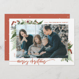 Boho Greenery Terracotta Rust Weihnachtsfest Foto Feiertagskarte