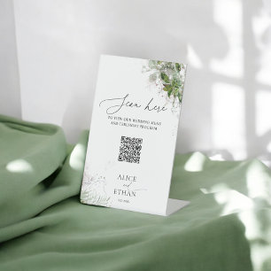 Boho Greenery Wedding Online Menü Pedestal Sign Sockelschild