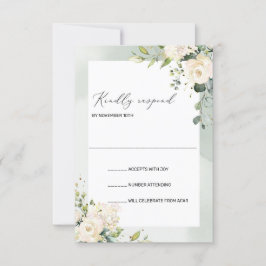 Boho Greenery White Roses Hydrangeas Wedding RSVP Karte