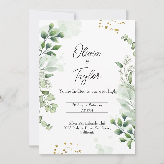 Boho Greenery Wreath Wedding Einladung (Vorderseite)