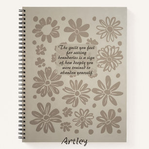 Boho Grey Floral Briefmarke Custom Quote Journal Notizbuch