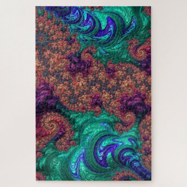 Boho Groovy Colorful Jewel Tone Abstraktes Fraktal Puzzle (Vertikal)