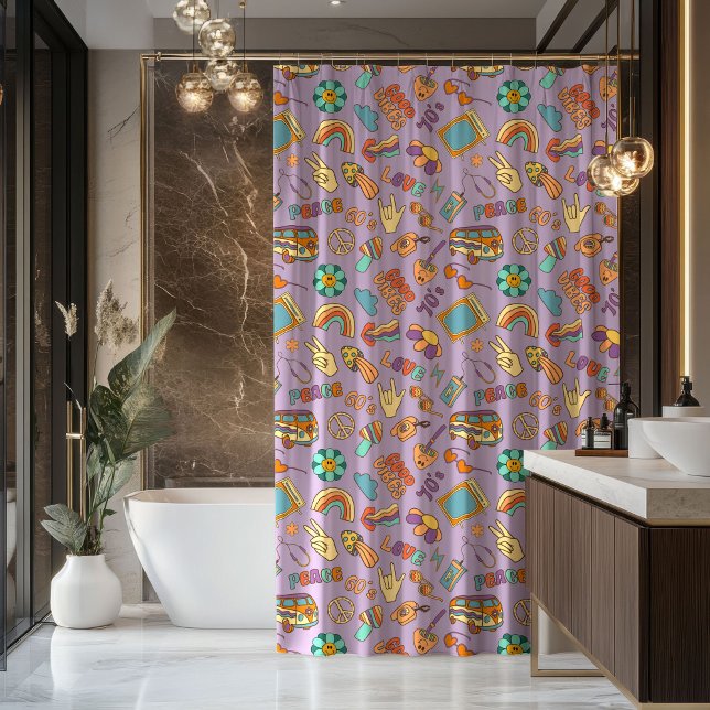 Boho Groovy Curtain Retro Pastel Bath Vibes Duschvorhang (Boho Groovy Curtain Retro Pastel Bath Vibes)