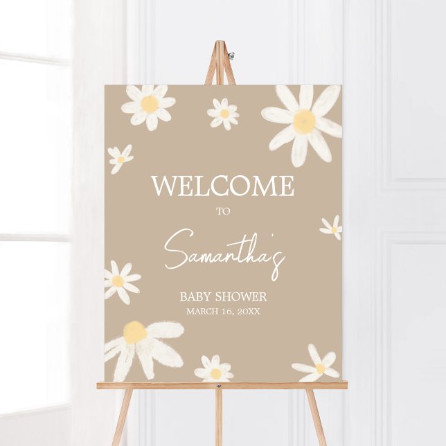 Boho Groovy Daisy Baby Dusche Willkommen Poster (Daisy Flower Boho Baby Shower Welcome Sign)